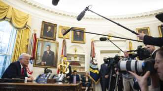 Trump speaking to reporters in the Oval Office | Francis Chung - Pool via CNP/picture alliance / Consolidated News Photos/Newscom