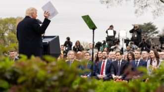 Donald Trump speaks to a crowd outside | EyePress/Newscom
