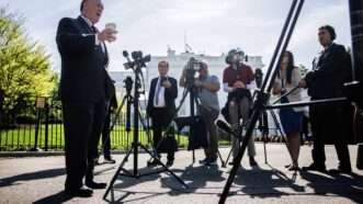 White House Border Czar Tom Homan speaks to reporters on the West Wing driveway. | Samuel Corum - Pool via CNP / MEGA / Newscom/RSSIL/Newscom