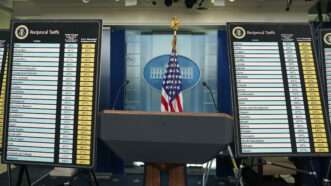White House press room with Trump's tariffs posters | Chris Kleponis - CNP/CNP / Polaris/Newscom